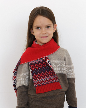 Детский кашемировый шарф 12109 белый/красный